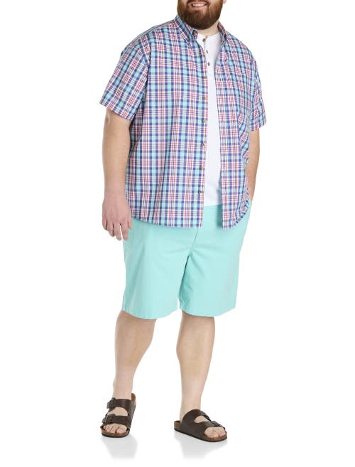 Harbor Bay By Dxl Big & Tall Easy-care Large Plaid Sport Shirt In Aqua Multi