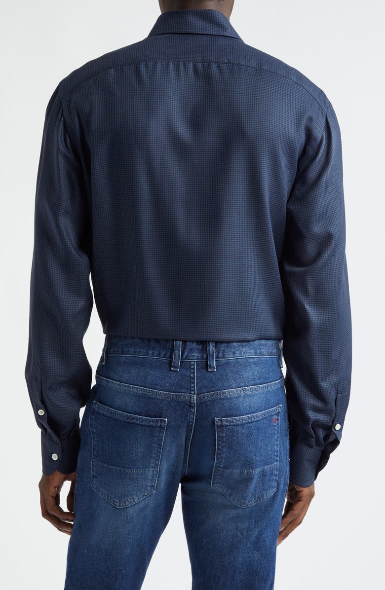 ISAIA Houndstooth Check Wool Button-Up Shirt, Alternate, color, Medium Blue