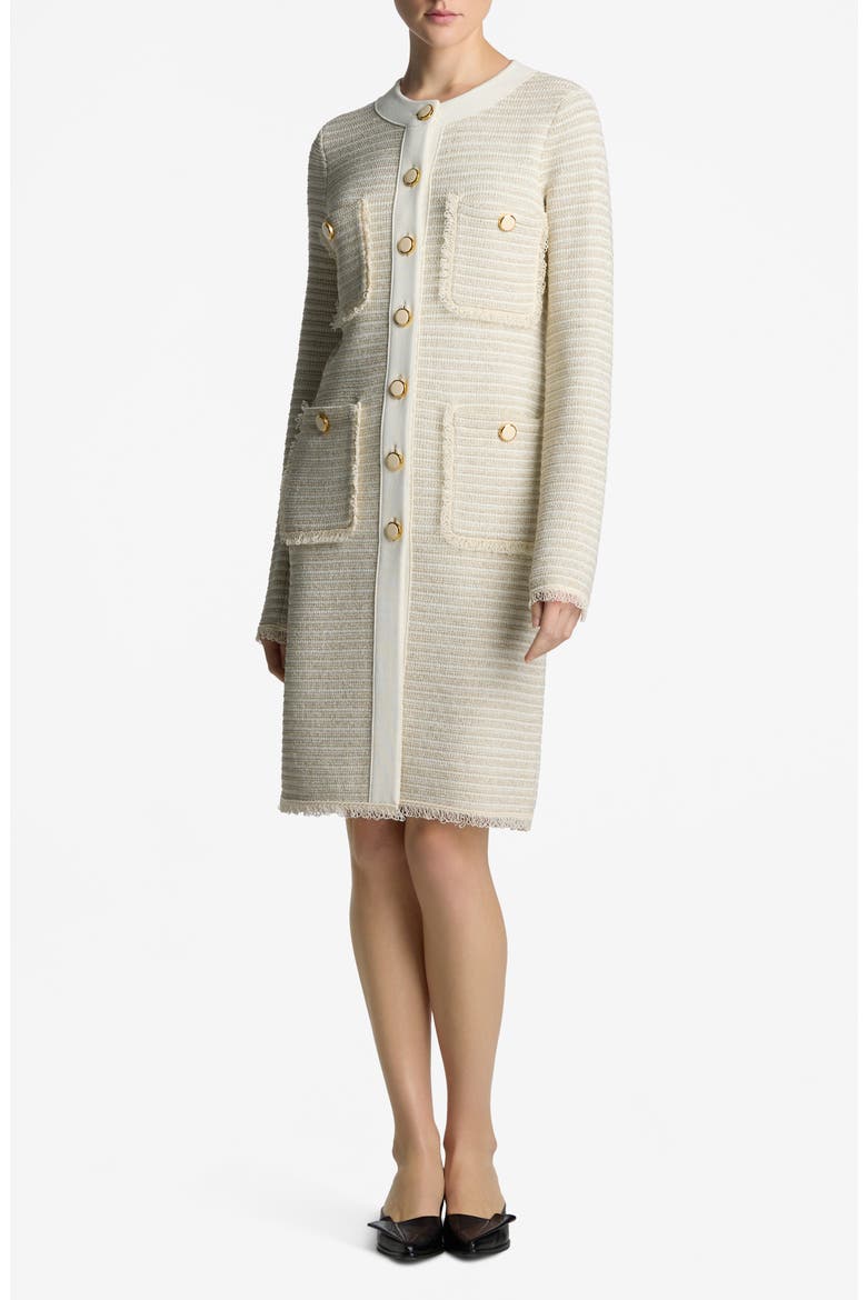 Stripe Long Sleeve Metallic Tweed Dress, Main, color, ECRU