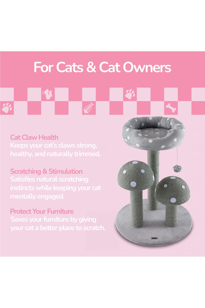 Pixie 3-Tier Cottage Sisal Mushroom Cat Tree with Scratching Posts, Alternate, color, Grey/White point