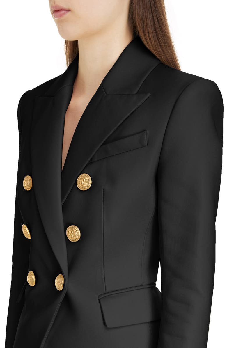 Balmain Fitted Double Breasted Leather Blazer, Alternate, color, 