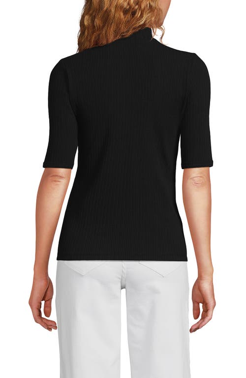 Lands' End Elbow Sleeve Pointelle Rib Mock Neck In Black