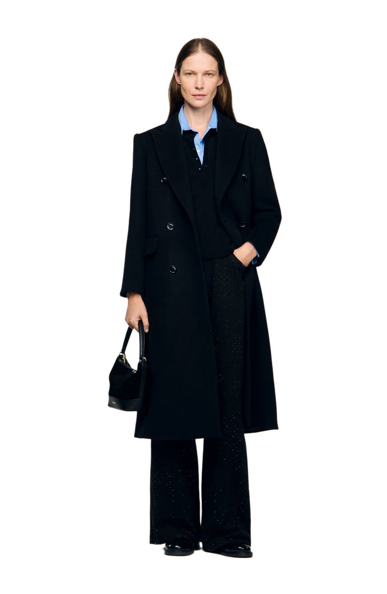 SANDRO Long wool coat, Alternate, color, Black