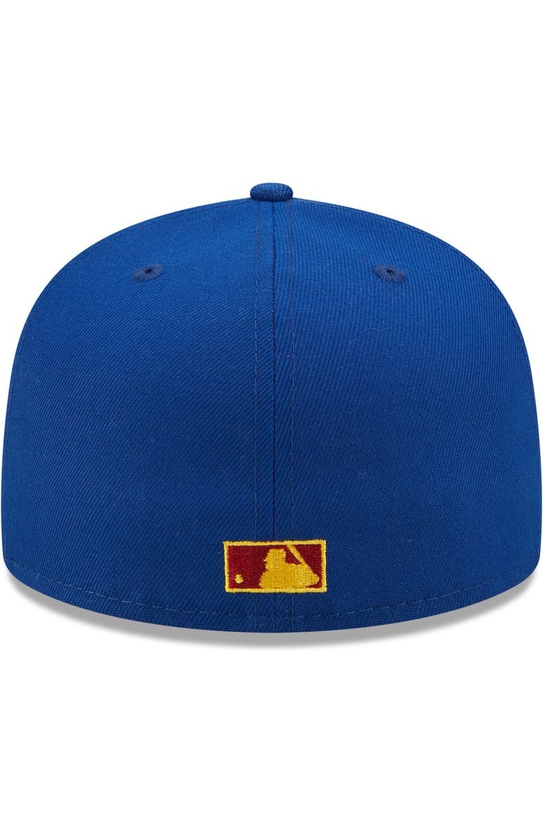 New Era Men's New Era Royal/Red Oakland Athletics Throwback Logo Primary Jewel Gold Undervisor 59FIFTY Fitted Hat, Alternate, color, 