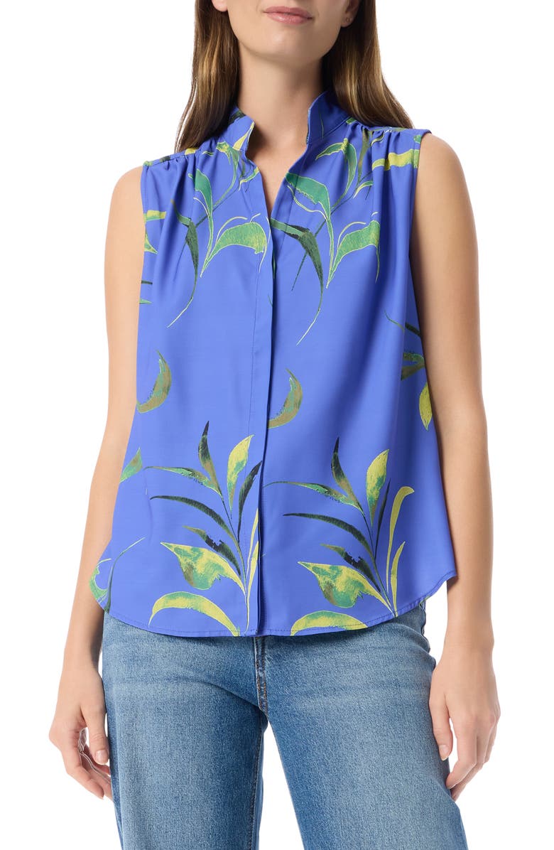 DO by Dee Ocleppo Jade Leaf Print Sleeveless Button-Up Top, Main, color, Baja Blue- Tossed Leaves