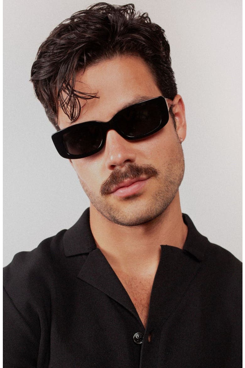 Delancey Rectangular Polarized Sunglasses, Alternate, color, Black