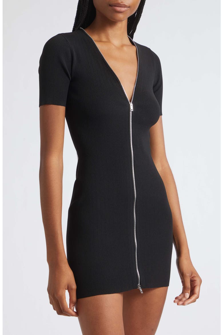 Zip Pointelle Rib Sweater Dress, Alternate, color, BLACK