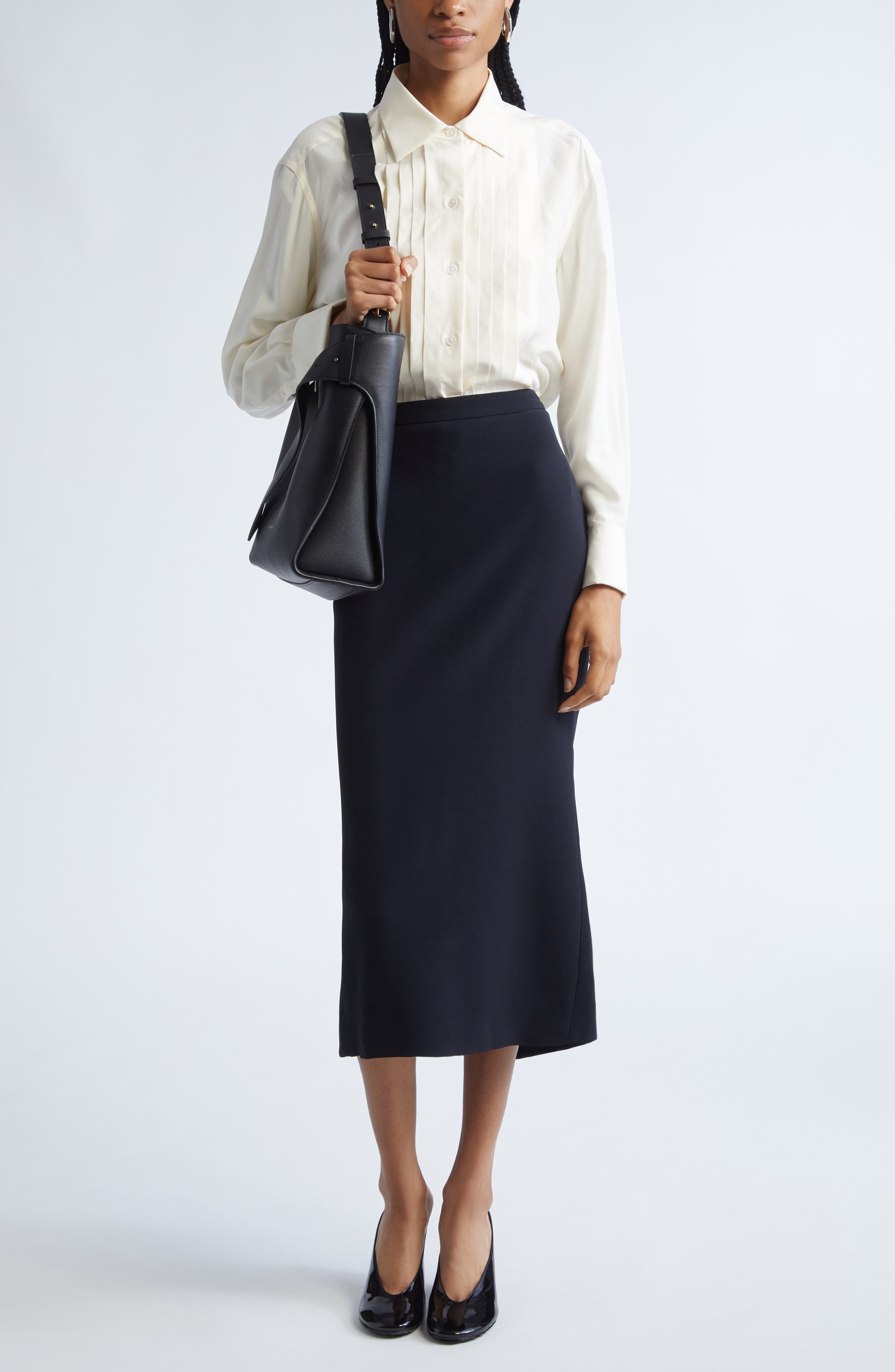 Back Godet Crepe Cady Midi Skirt - image 2
