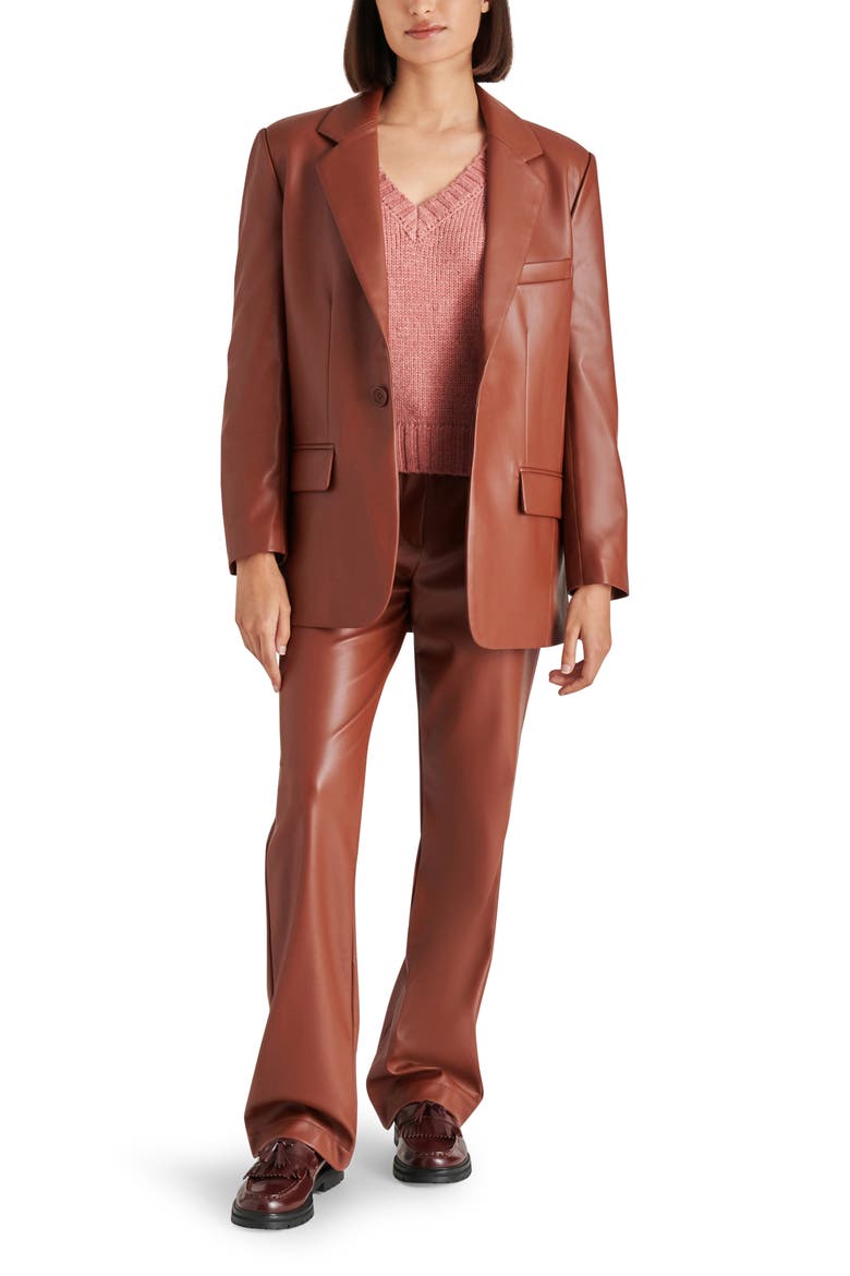 Imaan Faux Leather Blazer, Alternate, color, COGNAC