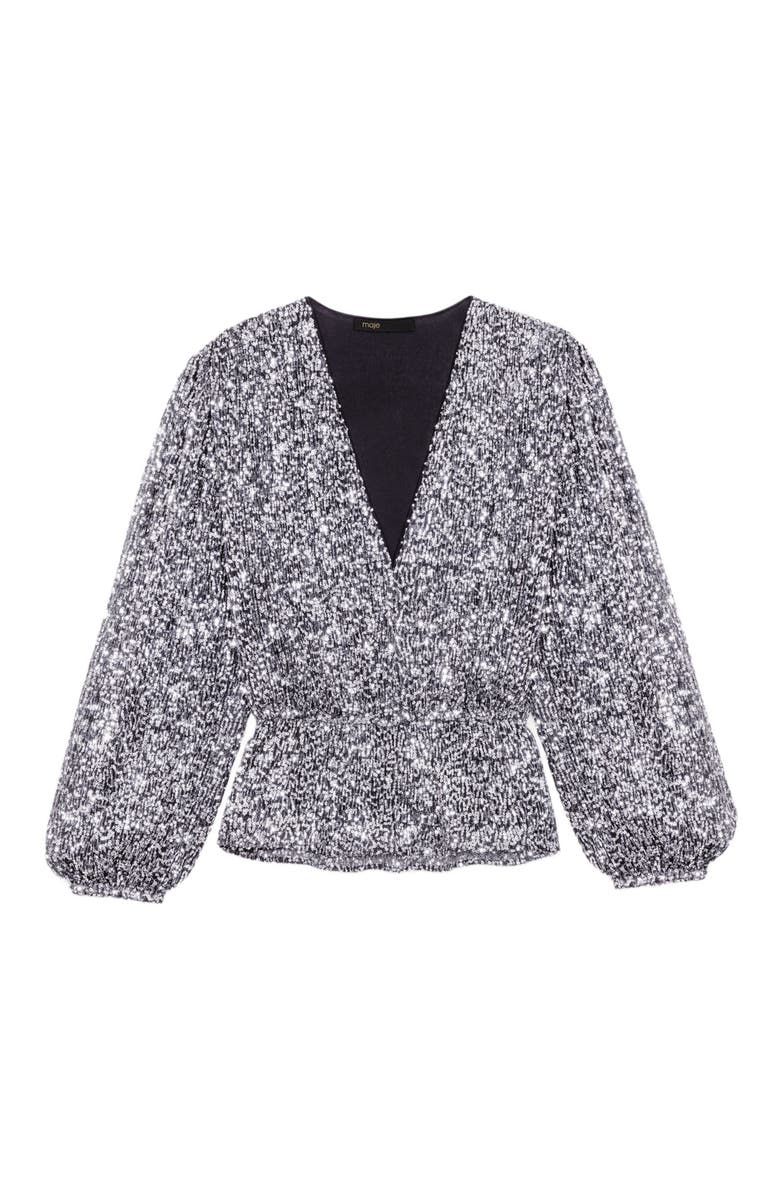 maje Smocked sequin top, Alternate, color, 