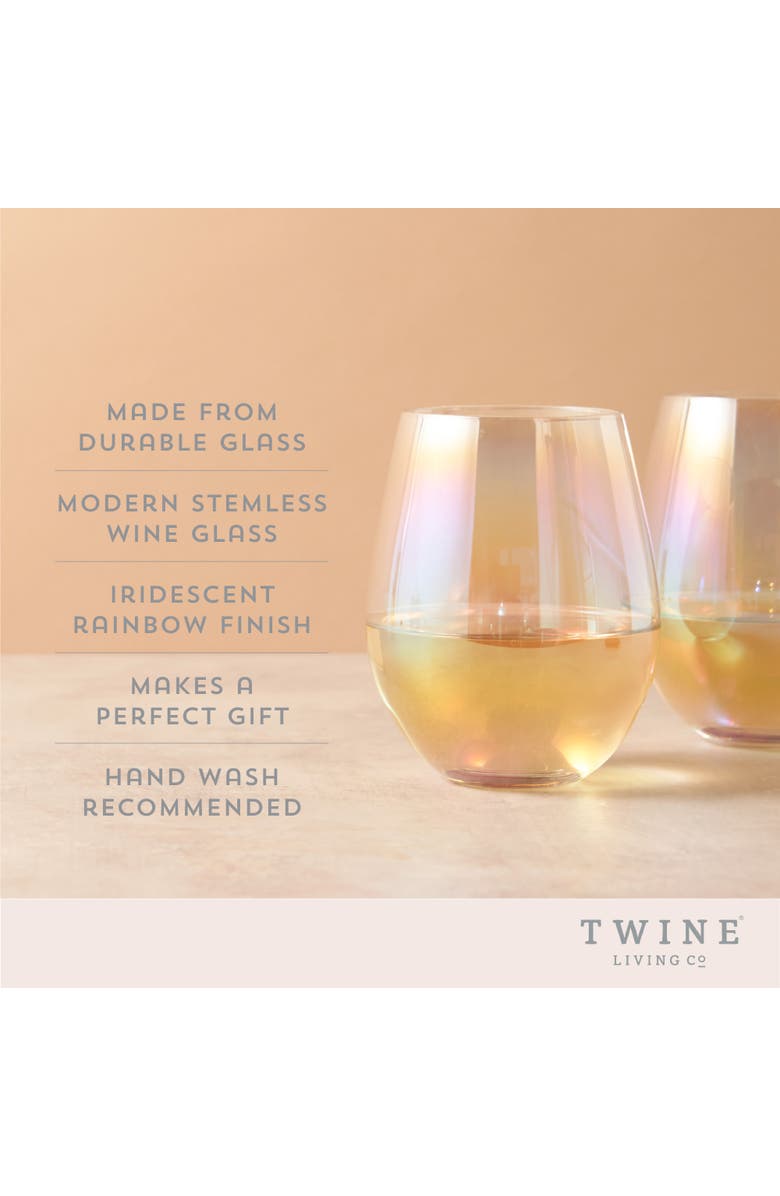 TWINE Luster Stemless Wine Glasses Set of 2, Alternate, color, Multicolor