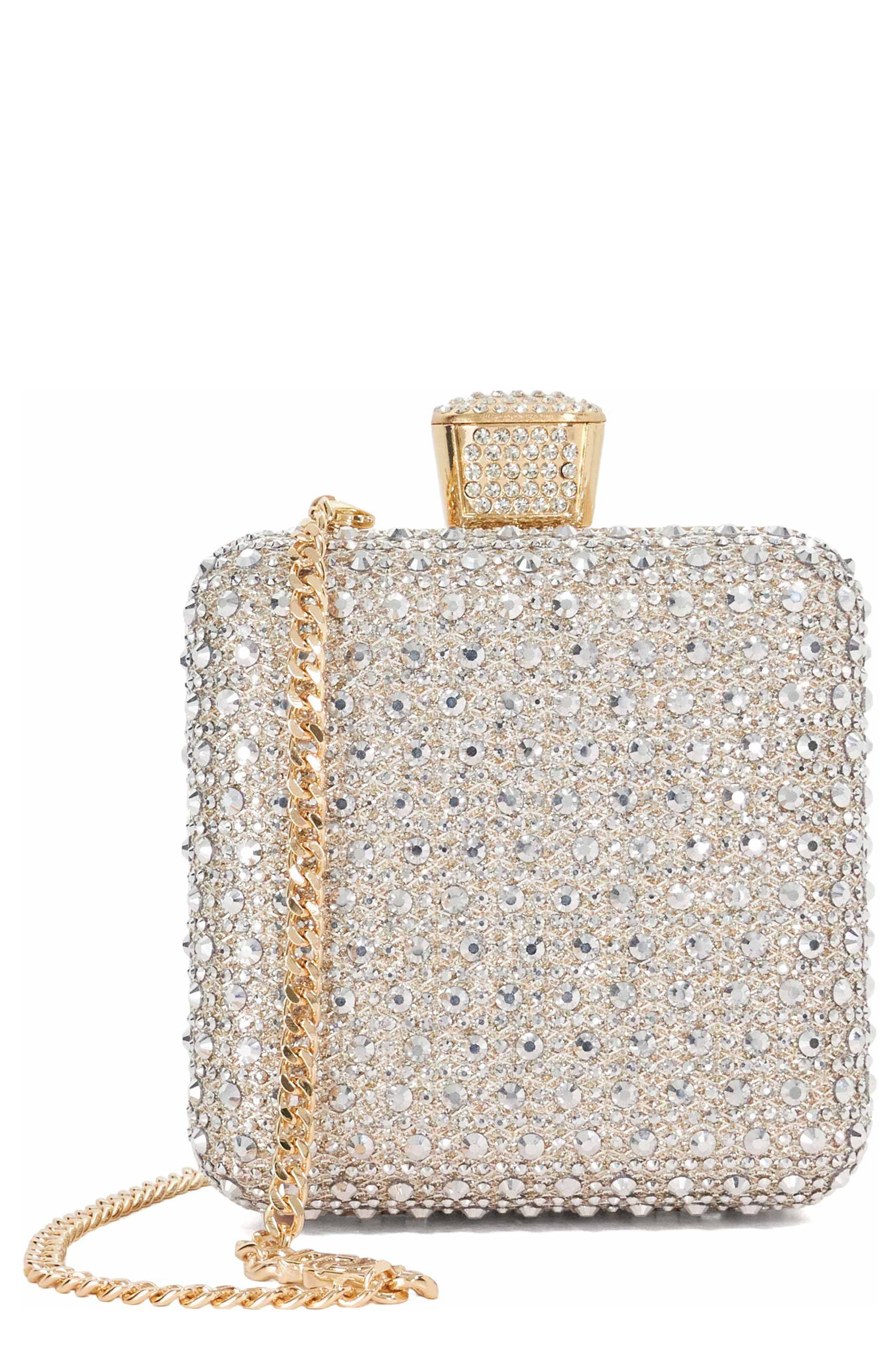 Elida Crystal Box Clutch, Main, color, SILVER