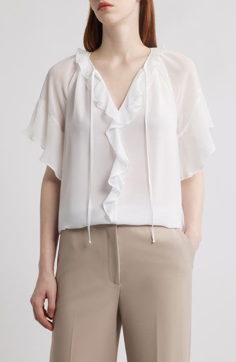 Ruffle Flutter Sleeve Chiffon Top