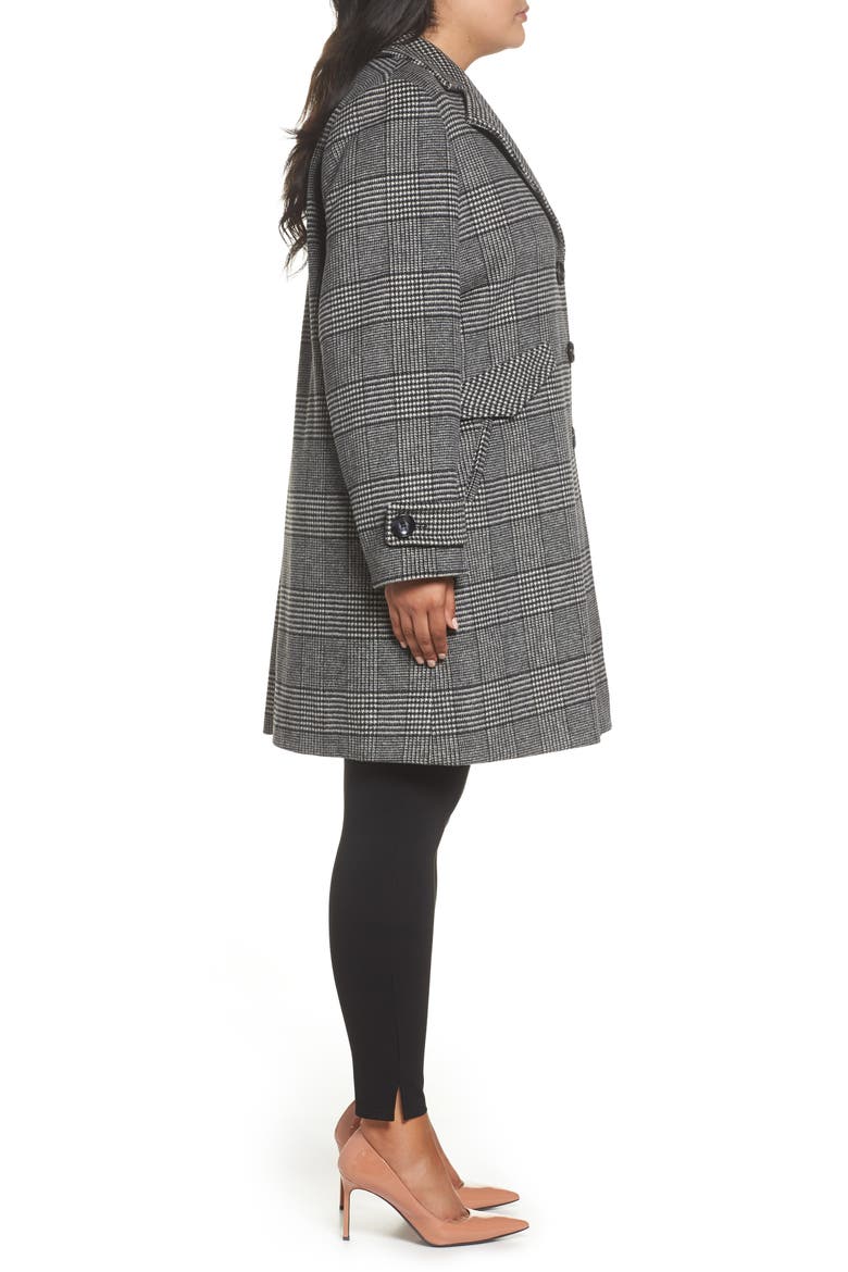 Plaid Mix Wool Blend Coat, Alternate, color, BLACK- IVORY PLAID