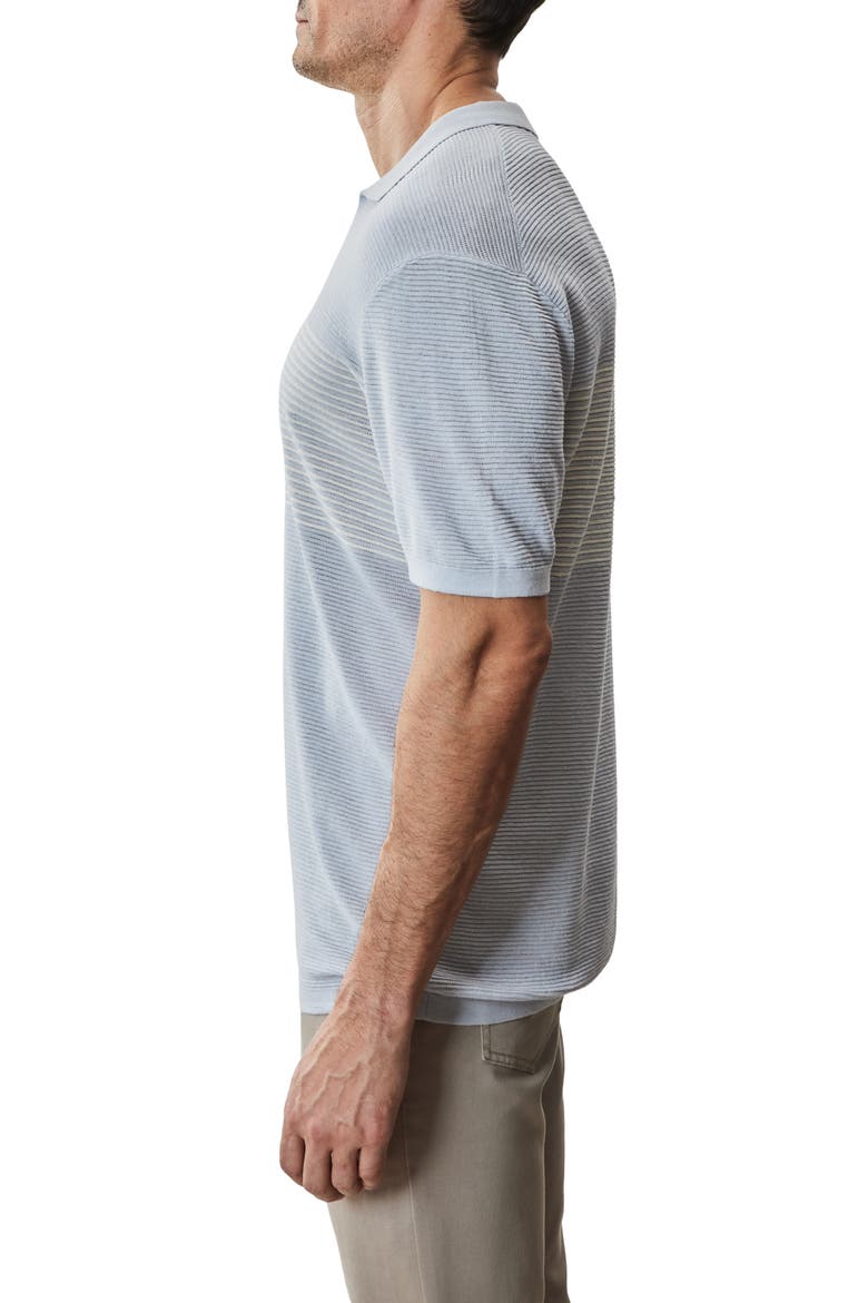 Orion Stripe Silk & Linen Johnny Collar Polo, Alternate, color, LIGHT GREY