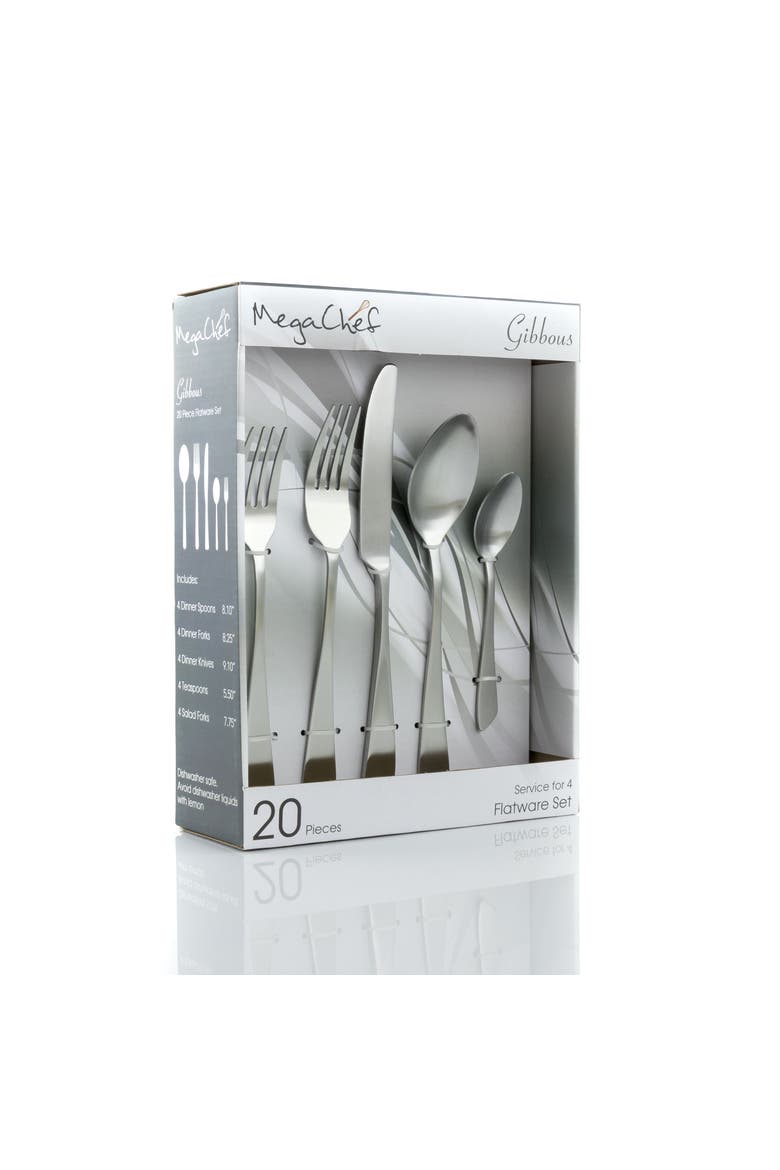Gibbous 20 Piece Flatware Utensil Set, Stainless Steel Silverware Metal Service for 4, Main, color, Matte Silver