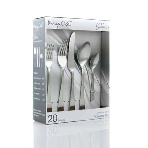 Gibbous 20 Piece Flatware Utensil Set, Stainless Steel Silverware Metal Service for 4