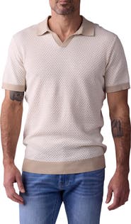 The Normal Brand Robles Johnny Collar Textured Cotton Jacquard Polo Sweater