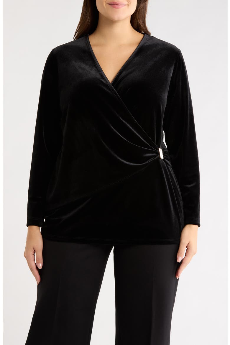 Velvet Faux Wrap Top, Main, color, ANNE BLACK