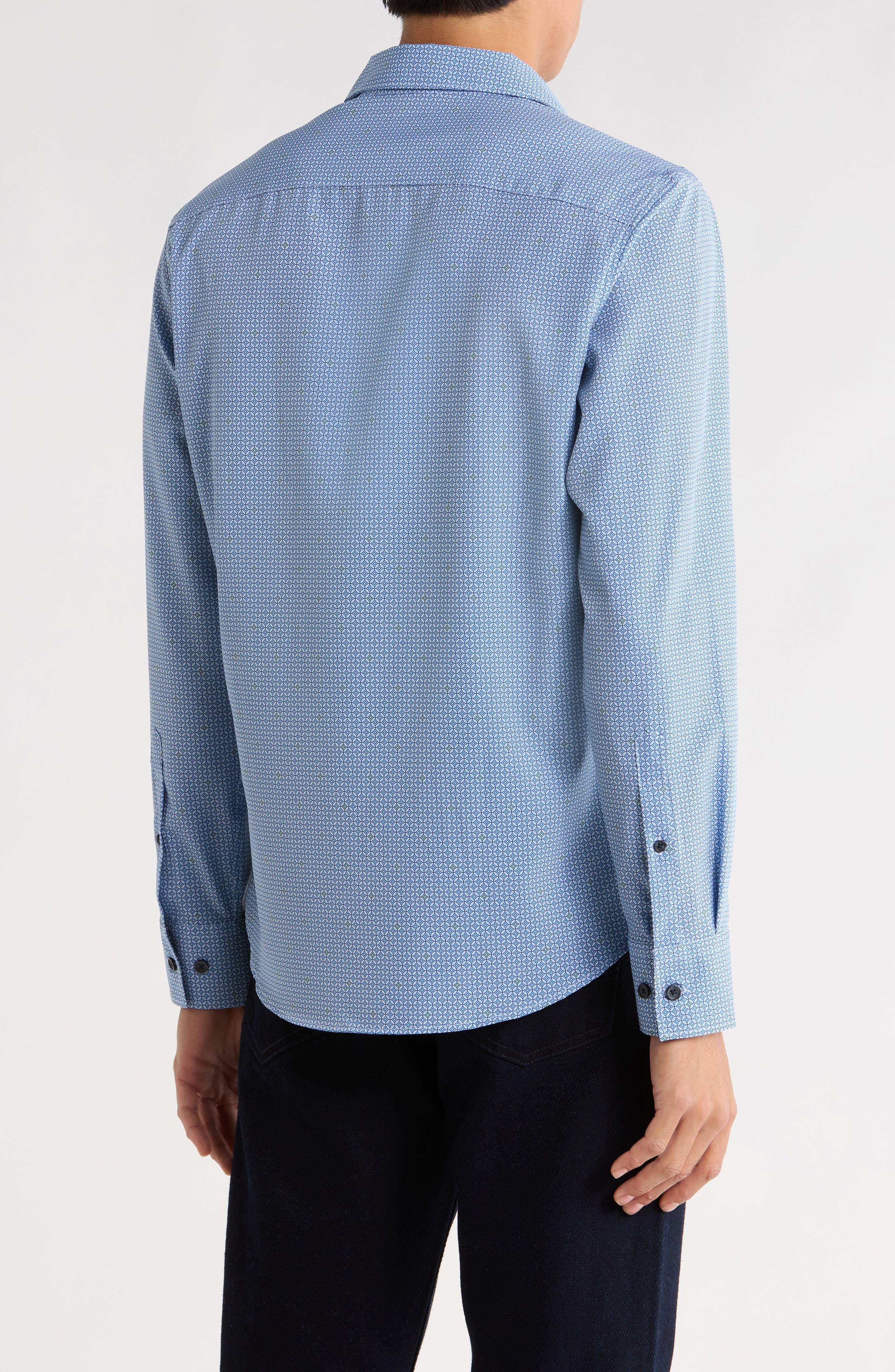 Slim Fit Geometric 4-Way Stretch Button-Up Shirt - image 2