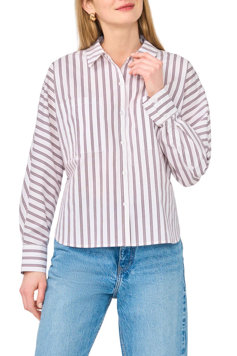 Stripe Long Sleeve Button-Up Shirt, Main, color, CRISP MERLOT