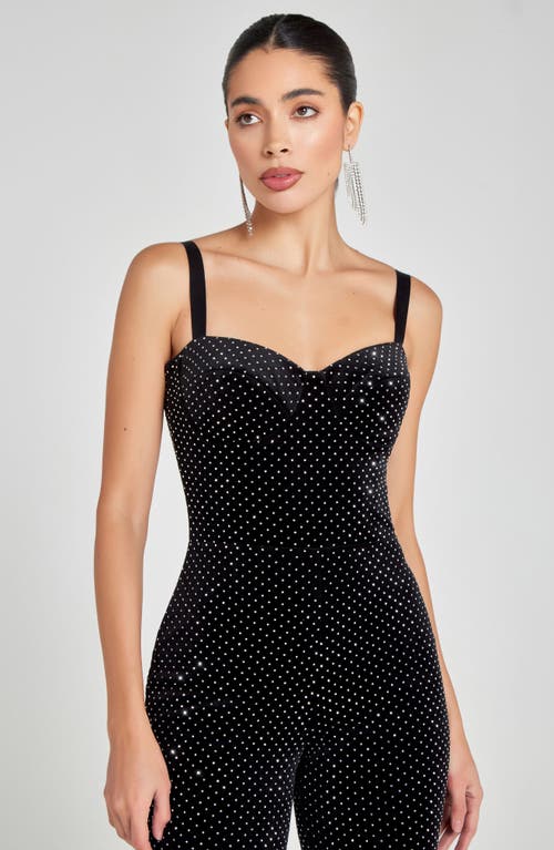 Nadine Merabi Roxanne Crystal Velvet Flare Leg Jumpsuit In Black