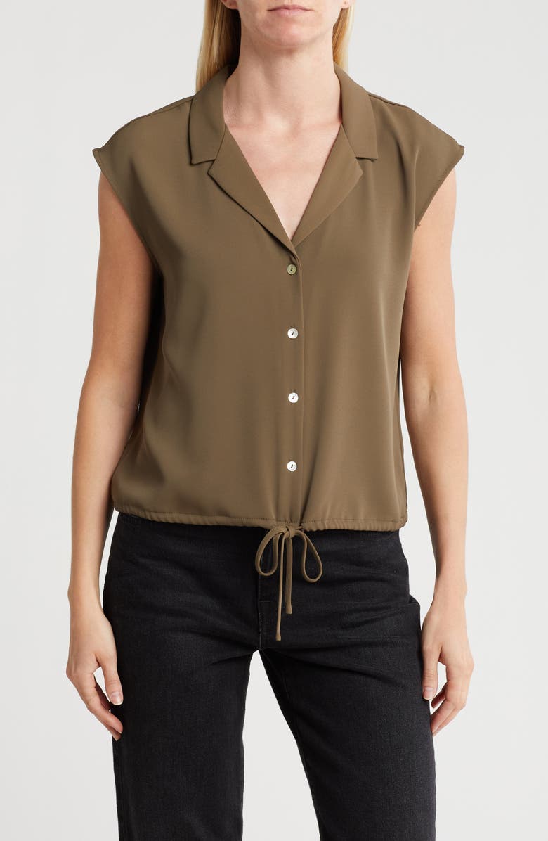 MELLODAY Drawstring Hem Sleeveless Button-Up Shirt, Main, color, Olive