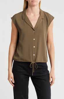 MELLODAY Drawstring Hem Sleeveless Button-Up Shirt