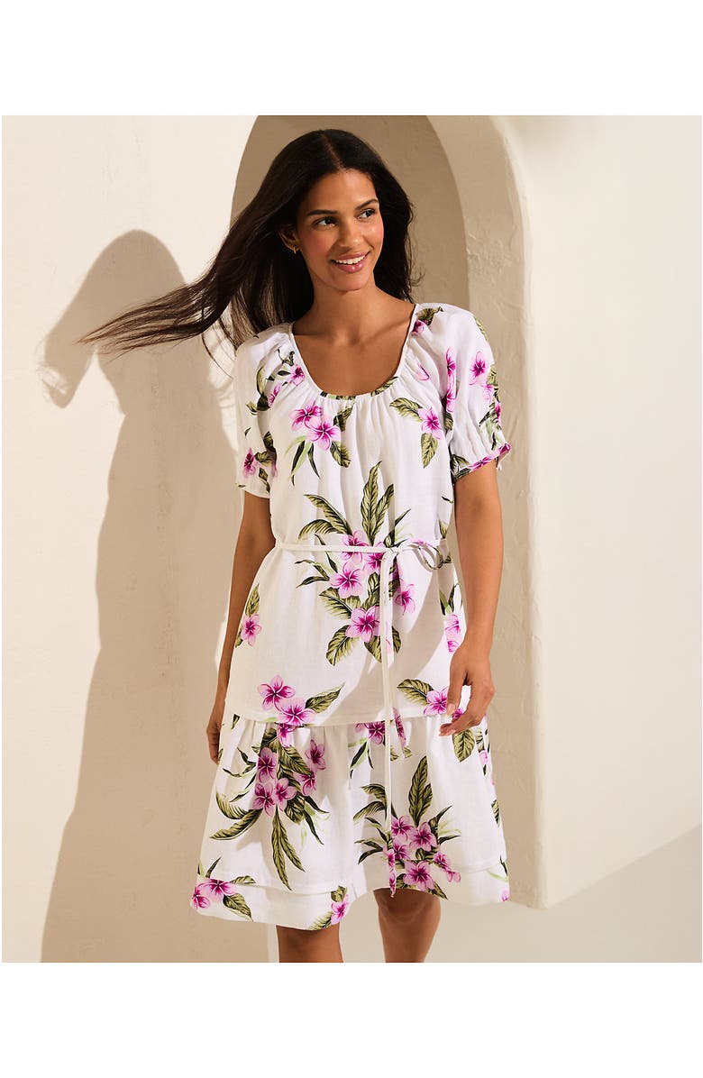 Lands' End Puff Sleeve Pleated Linen Knee Length Dress, Alternate, color, 