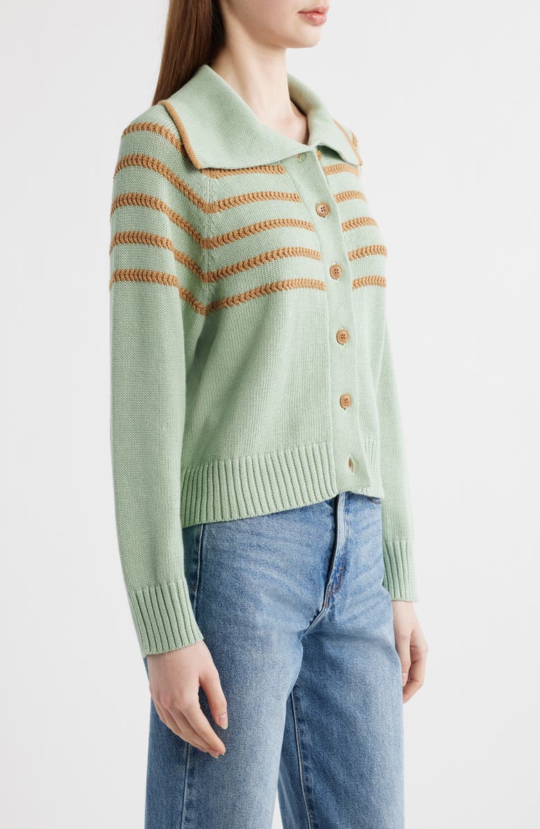 THE GREAT. The Scholar Crochet Stripe Cardigan, Alternate, color, Seafoam