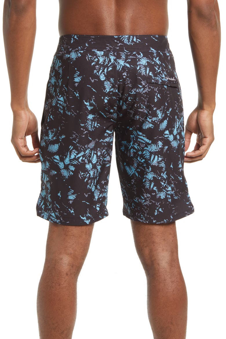 Men's Inaminit Leaf Print Swim Trunks, Alternate, color, BLACK
