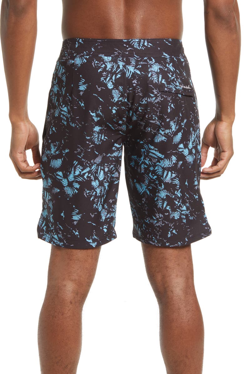 TravisMathew Men's Inaminit Leaf Print Swim Trunks, Alternate, color, Black