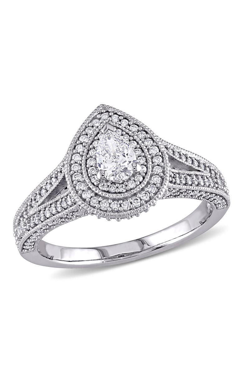 Julianna B. Diamond Pear Double Raised Halo Ring 14k, Main, color, 14K White Gold