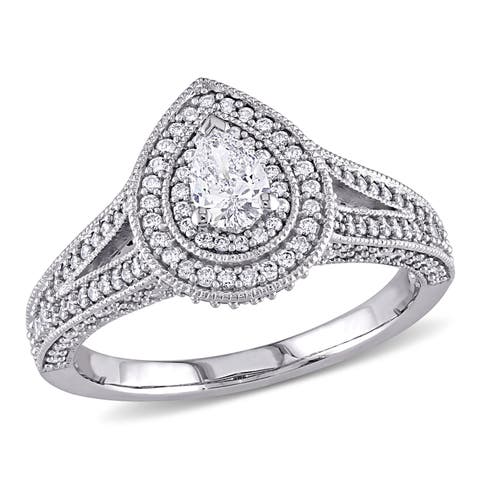 Diamond Pear Double Raised Halo Ring 14k