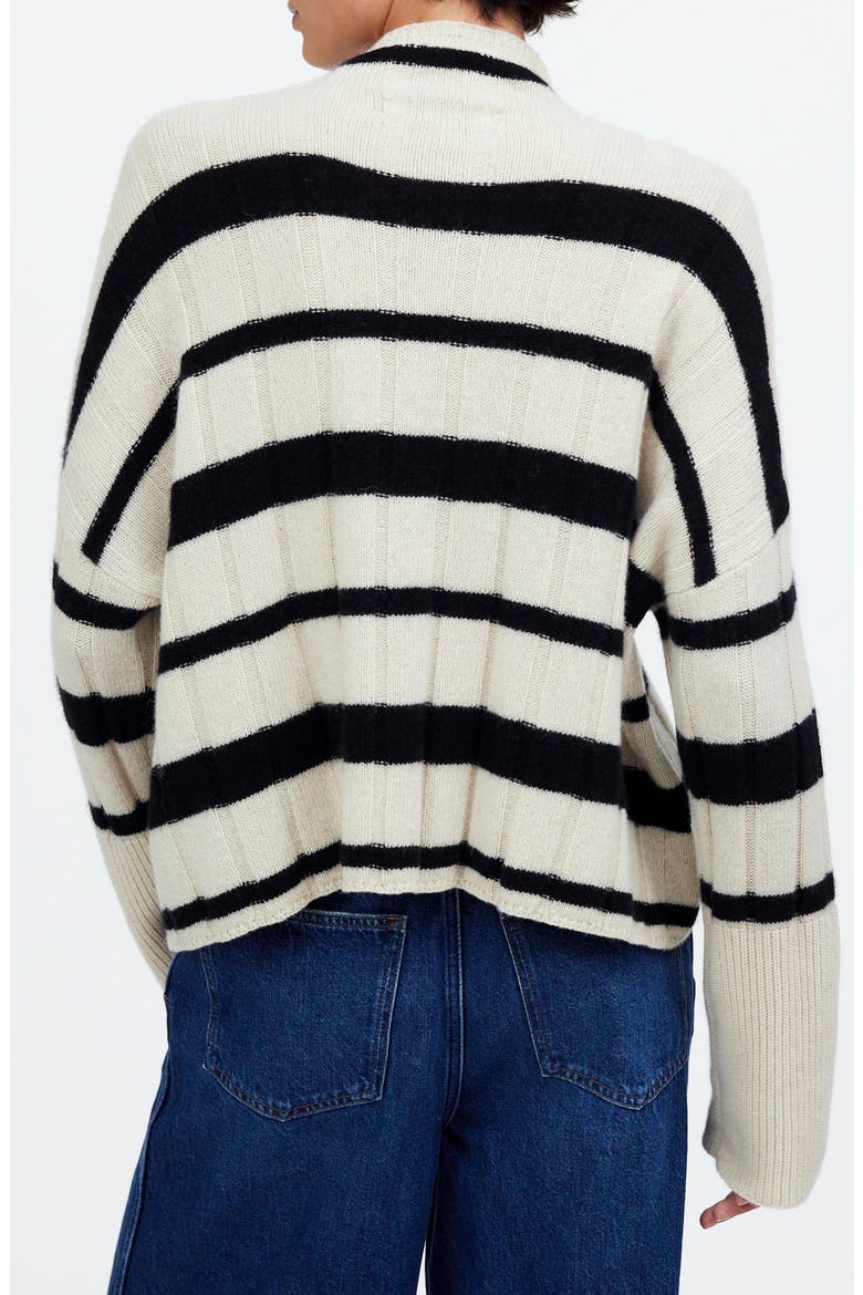 Stripe Rib Cashmere & Wool Blend Funnel Neck Sweater, Alternate, color, BLACK/WHITE STRIPE