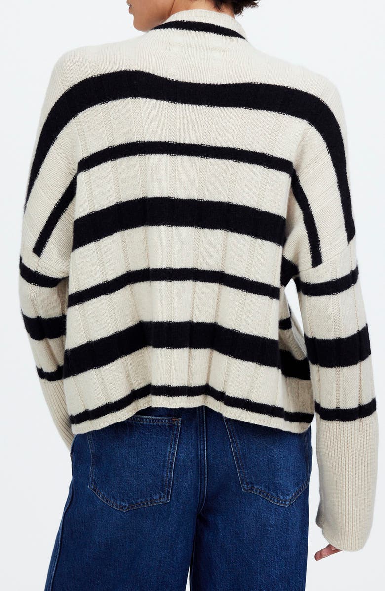 Madewell Stripe Rib Cashmere & Wool Blend Funnel Neck Sweater, Alternate, color,