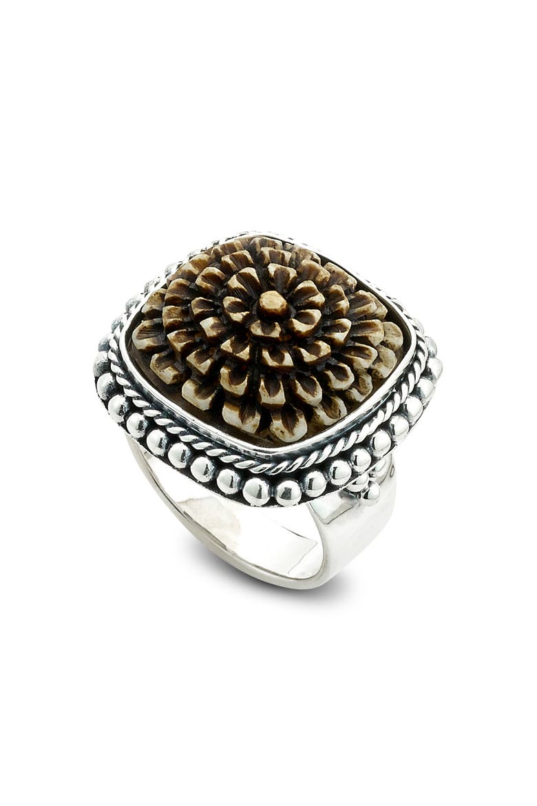 Carved Brown Bone Ring, Main, color, BROWN