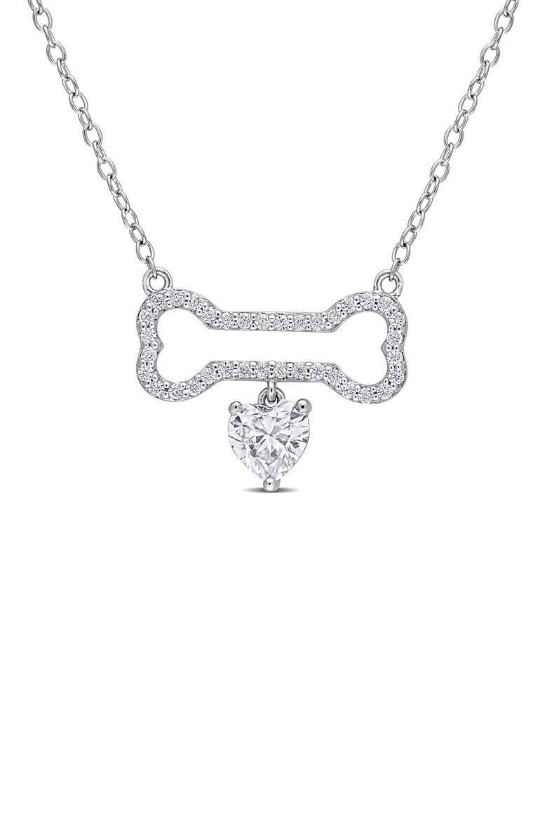 Sterling Silver Dew Created Moissanite Bone Necklace, Main, color, SILVER