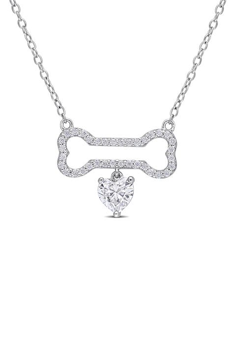 Sterling Silver Dew Created Moissanite Bone Necklace