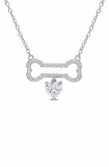 DELMAR Sterling Silver Dew Created Moissanite Bone Necklace