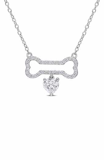 DELMAR Sterling Silver Dew Created Moissanite Bone Necklace