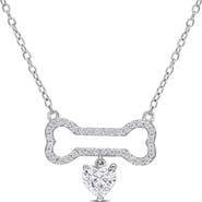 DELMAR Sterling Silver Dew Created Moissanite Bone Necklace