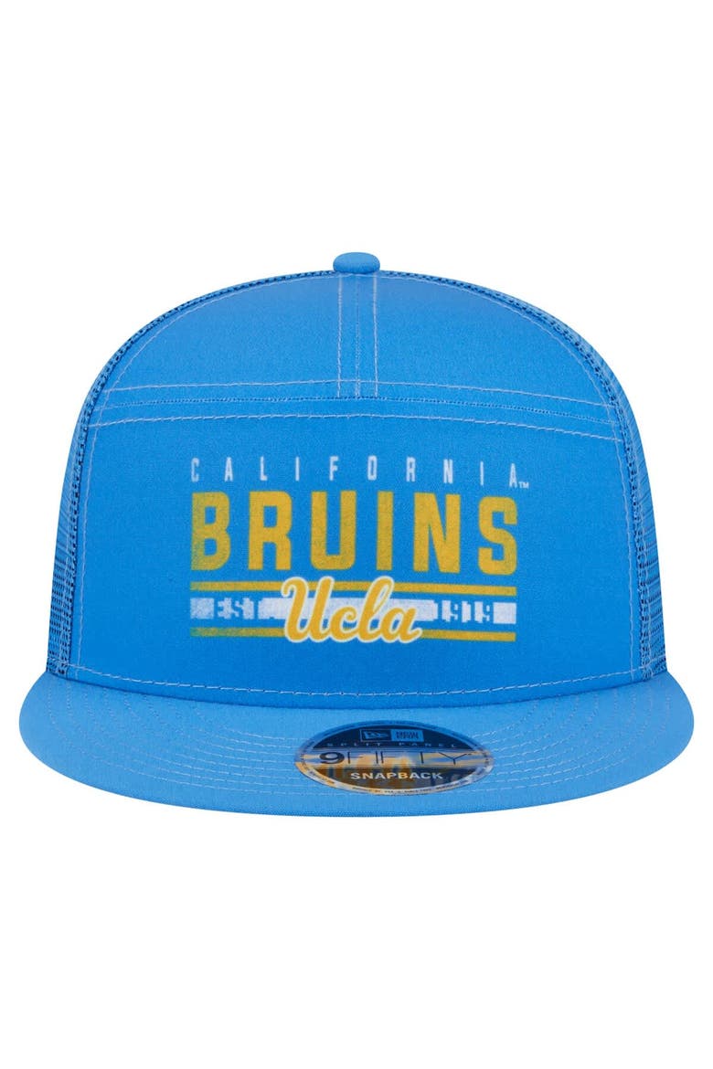 Men's New Era Blue UCLA Bruins Split Panel 9FIFTY Snapback Trucker Hat, Alternate, color, Blue