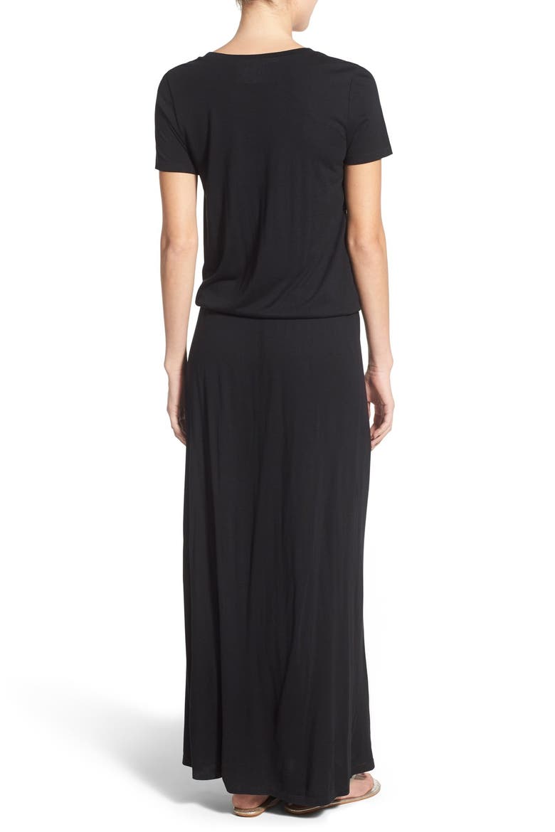Drawstring Jersey Maxi Dress, Alternate, color, BLACK
