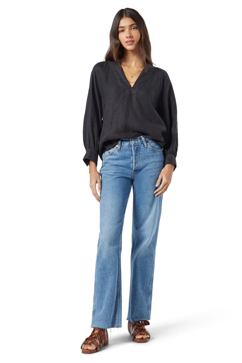 Perci Linen Popover Blouse, Alternate, color, CAVIAR