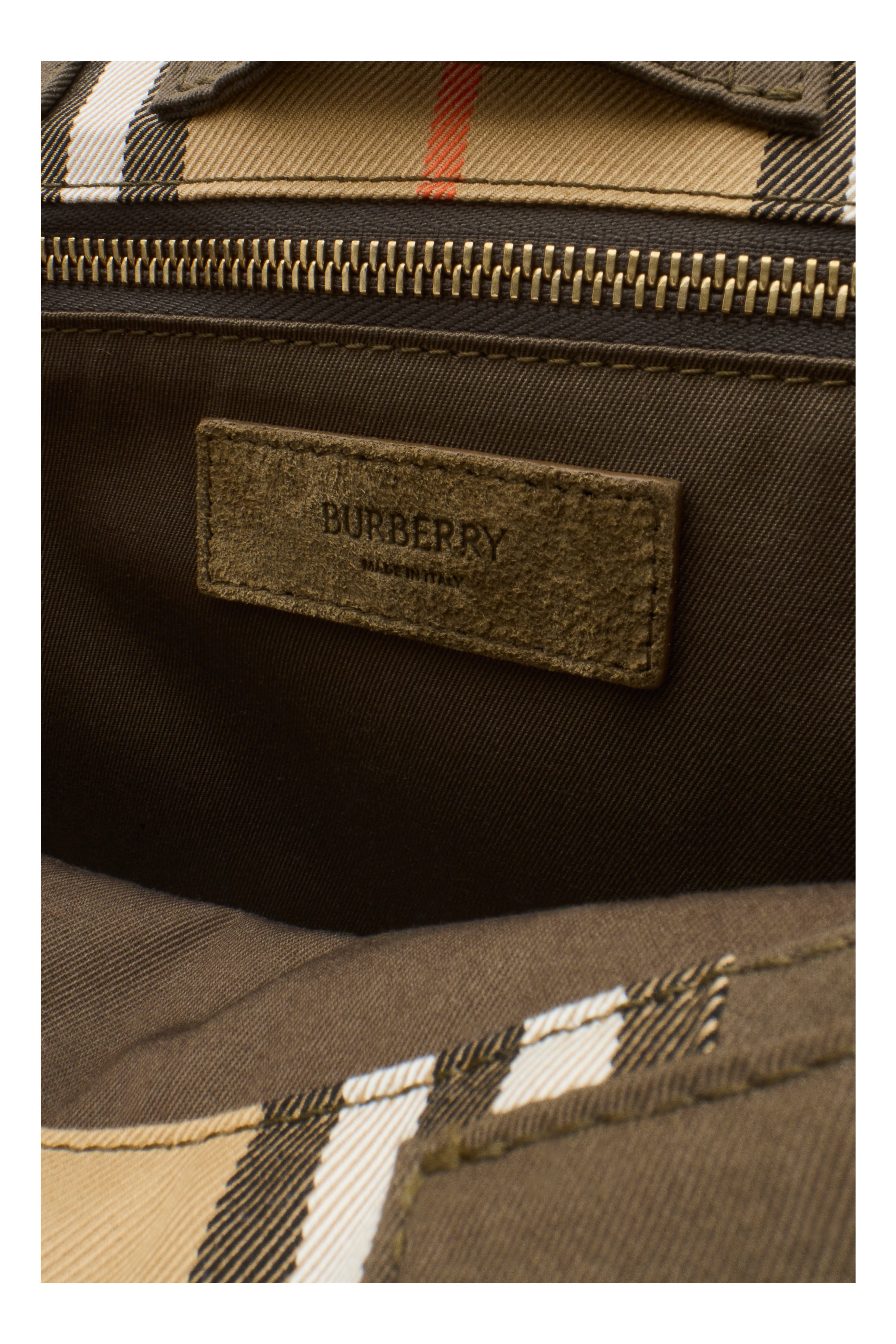 Burberry Check Trench Tote, Alternate, color, Military Green/Sand Beige