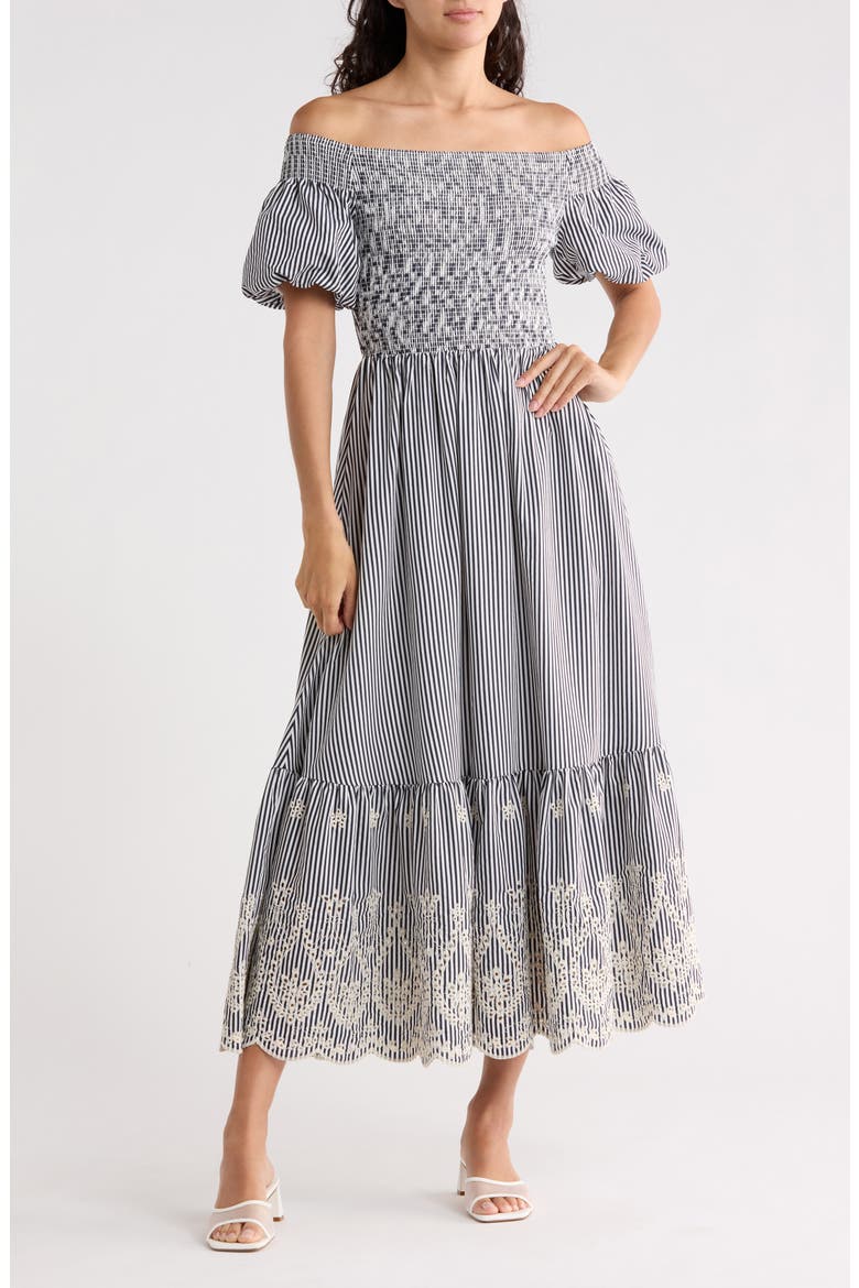Striped Midi Dress, Main, color, NAVY WHITE
