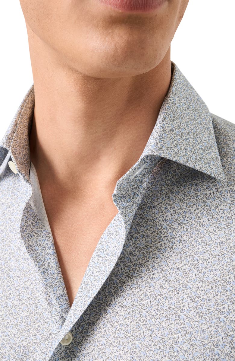 Eton Slim Fit Floral Crease Resistant Cotton Oxford Cloth Dress Shirt, Alternate, color, Medium Blue