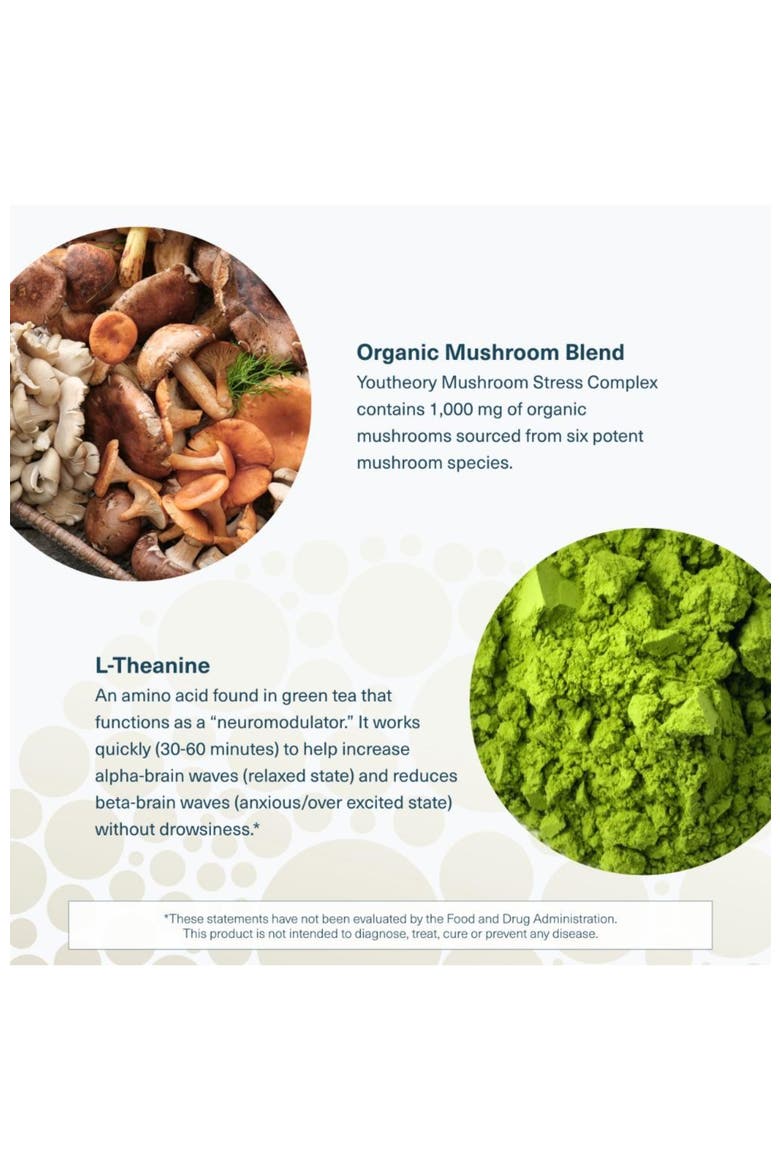 Organic Mushroom Stress Complex Supplement with L-Theanine 60 Vegetarian Capsules, Alternate, color, None