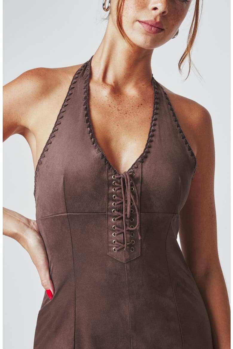 Lace Up Halter Minidress, Alternate, color, SADDLE